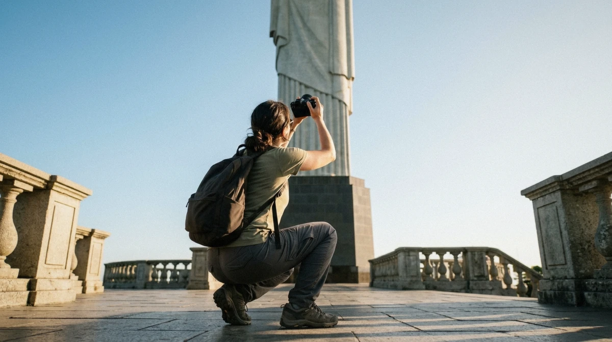 Christ the Redeemer statue seen from the terraces at the summit of Corcovado in Rio de Janeiro