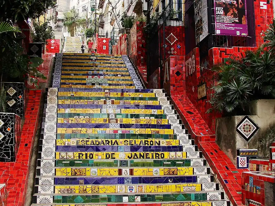 Colorful mosaic Selarón Steps in Rio, a stop on guided tours sold with christ the redeemer tickets in Rio de Janeiro